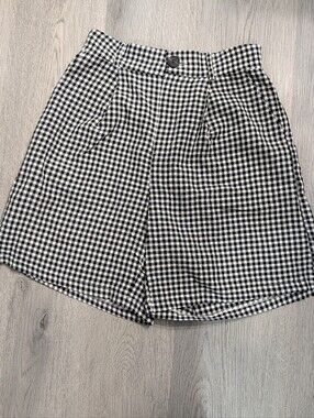 Black White Gingham Bermuda Shorts Medium Cottagecore Soft Goth Retro